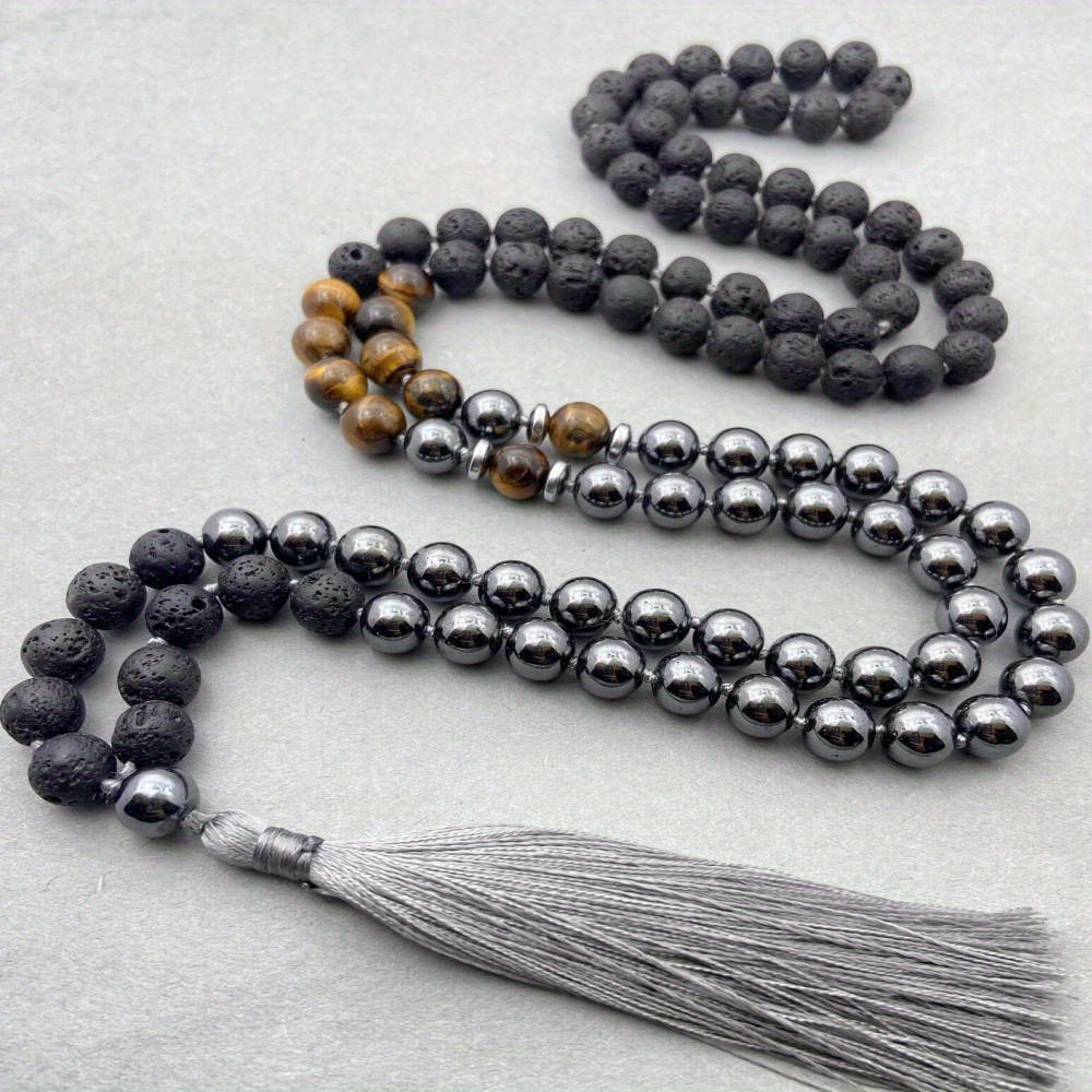 Beautiful Ethnic-style Natural Stone Knotted Necklace, Handmade